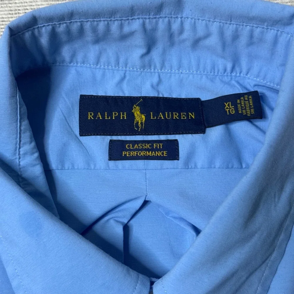 Ralph Lauren Button Down Shirt Mens XL Blue Classic Fit Performance Pink Pony